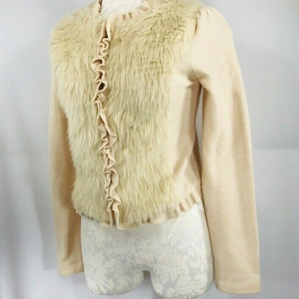 New Anthropologie M Faux Fur Jacket Cream Wool NWT - Picture 4 of 8